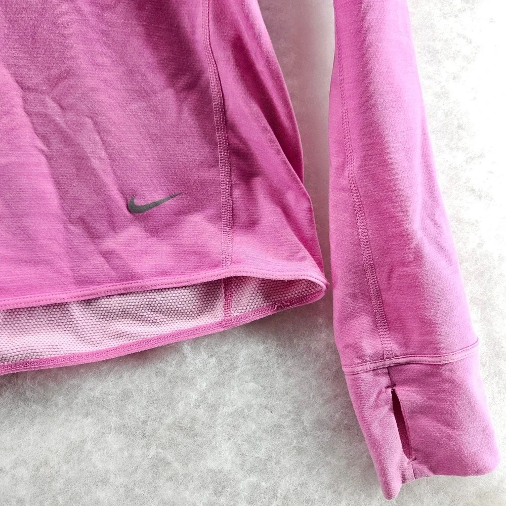 Nike Dri-FIT Running Womens Mefium Long Sleeve Thumb‎ Holes Pink Athletic Shirt